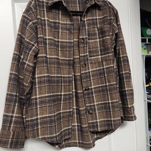 Brown Plaid Button-Up Shirt